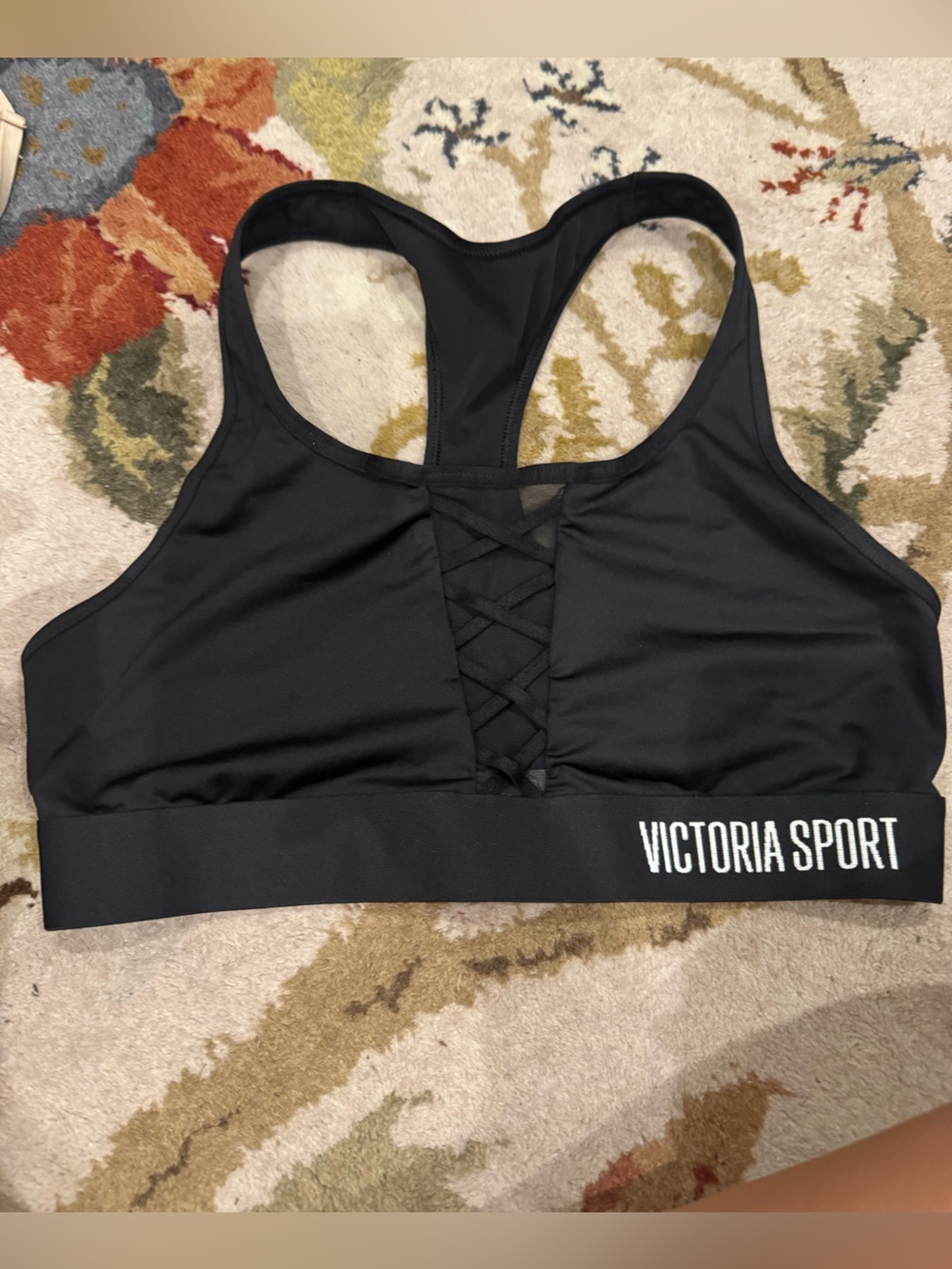 Victoria Secret Sport Black Lace-Up Racerback Performance Bra Medium